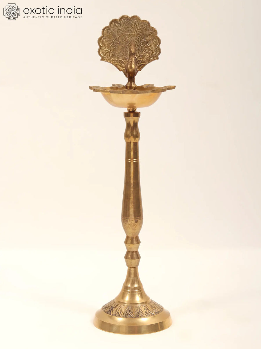 7 Wicks Peacock Design Brass Lamp for Home Decor