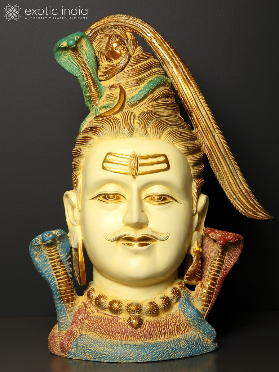 20" Lord Shiva Head Brass Statue for Home Decor