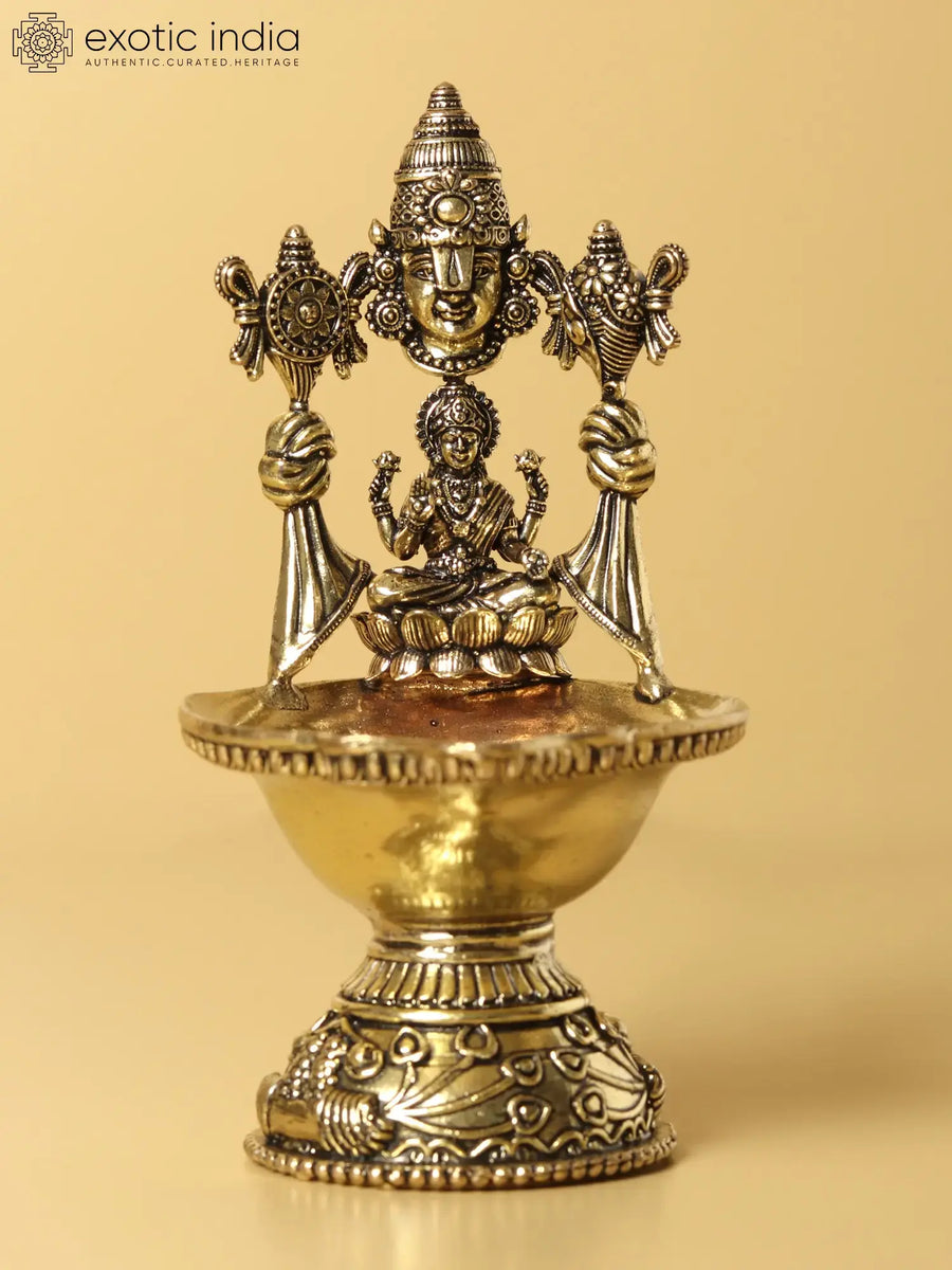5" Brass Diya Tirupati Balaji Goddess Lakshmi Handmade Pooja