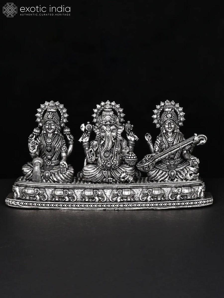 Goddess Lakshmi Saraswati Ganesha Handmade Brass Idol Set