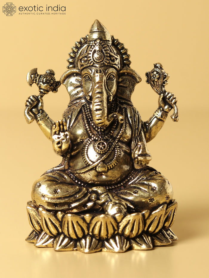 2" Small Brass Lord Ganesha Idol for Home Pooja