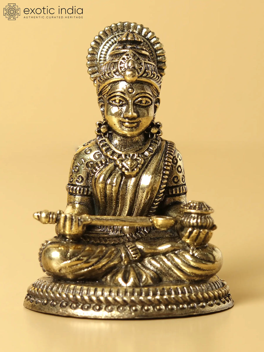 Small Brass Handmade Goddess Annapurna Statue for Pooja