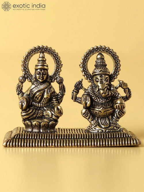 2" Brass Lakshmi and Ganesha Idol for Pooja