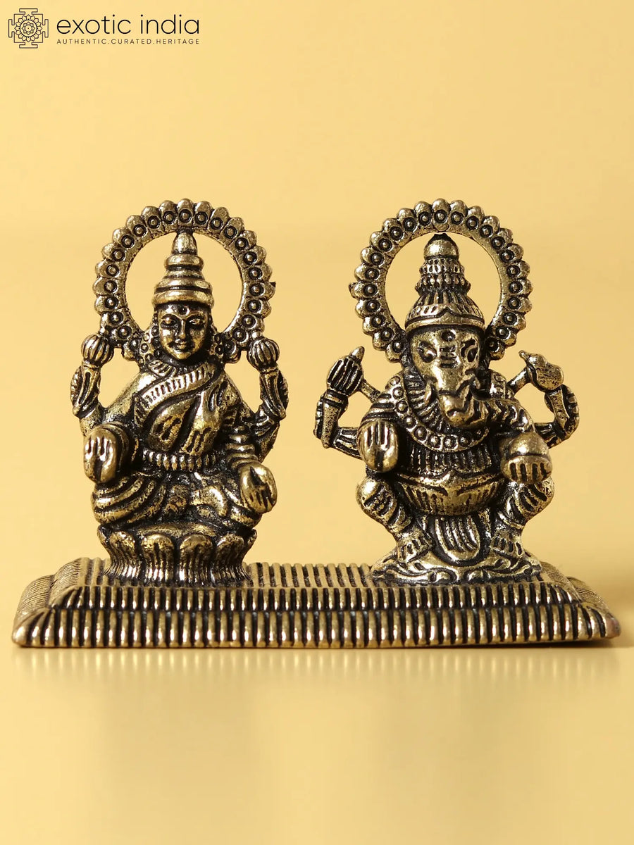 2" Brass Lakshmi and Ganesha Idol for Pooja