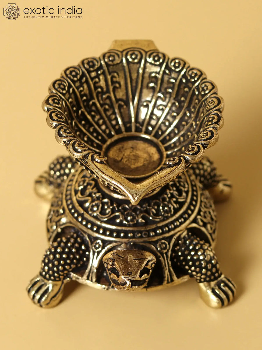 Small Brass Turtle Diya for Vastu and Pooja