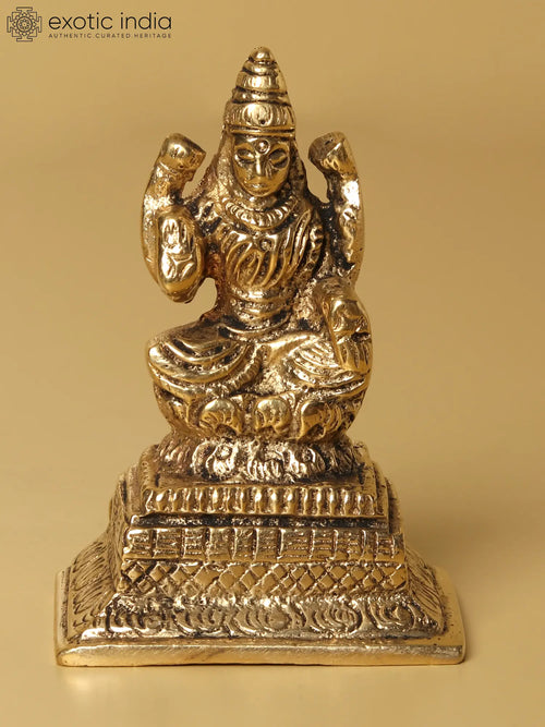 2" Goddess Lakshmi Seated Brass Statue for Home Pooja