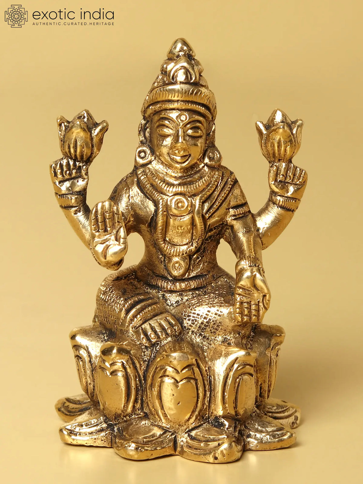 2" Small Brass Seated Goddess Lakshmi Sculpture