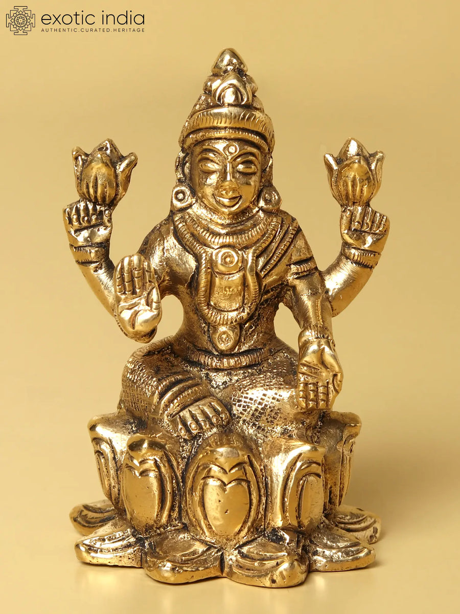 2" Small Brass Seated Goddess Lakshmi Statue for Pooja