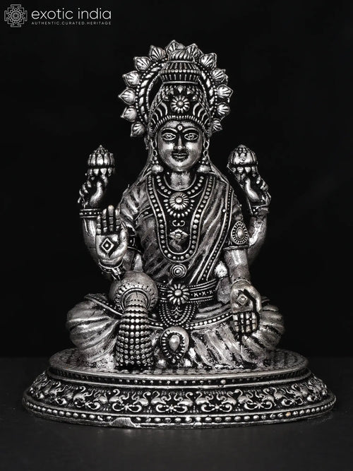 Small Goddess Dhanalakshmi Handmade Brass Statue for Pooja