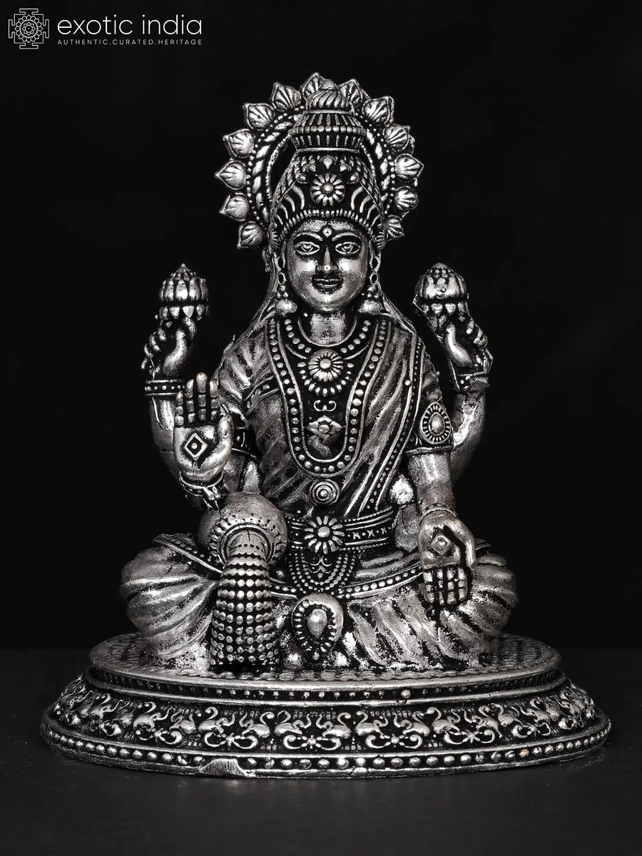 Small Goddess Dhanalakshmi Handmade Brass Statue for Pooja