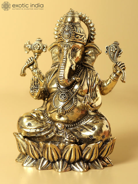 Small Superfine Chaturbhuja Lord Ganesha Idol Seated on Lotus (Multiple Sizes)