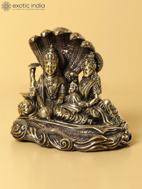 Small Superfine Lakshmi Narayana Brass Statue Seated on Sheshnag (Multiple Sizes)