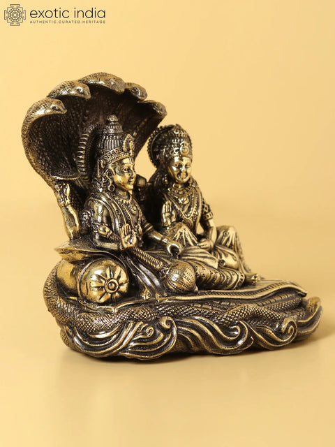 Small Superfine Lakshmi Narayana Brass Statue Seated on Sheshnag (Multiple Sizes)