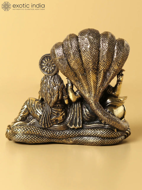 Small Superfine Lakshmi Narayana Brass Statue Seated on Sheshnag (Multiple Sizes)