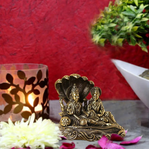Small Superfine Lakshmi Narayana Brass Statue Seated on Sheshnag (Multiple Sizes)