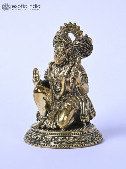 Small Fine Quality Sitting Lord Hanuman Idol in Blessing Gesture | Brass Statue