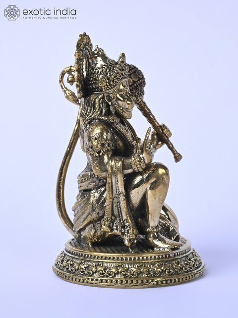 Small Fine Quality Sitting Lord Hanuman Idol in Blessing Gesture | Brass Statue