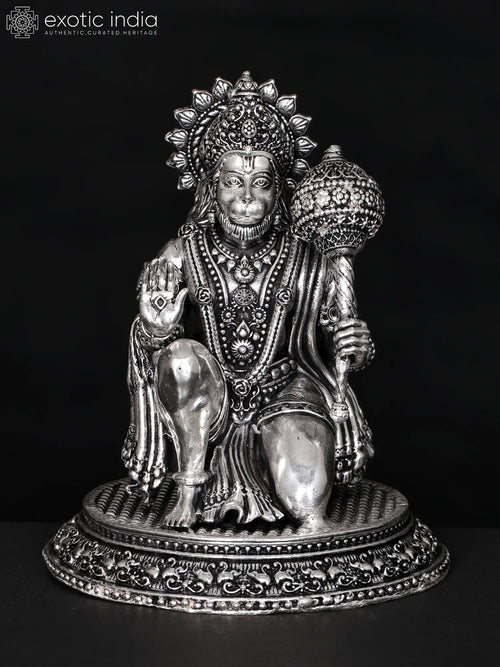 Small Handmade Sitting Lord Hanuman Brass Idol in Blessing Gesture