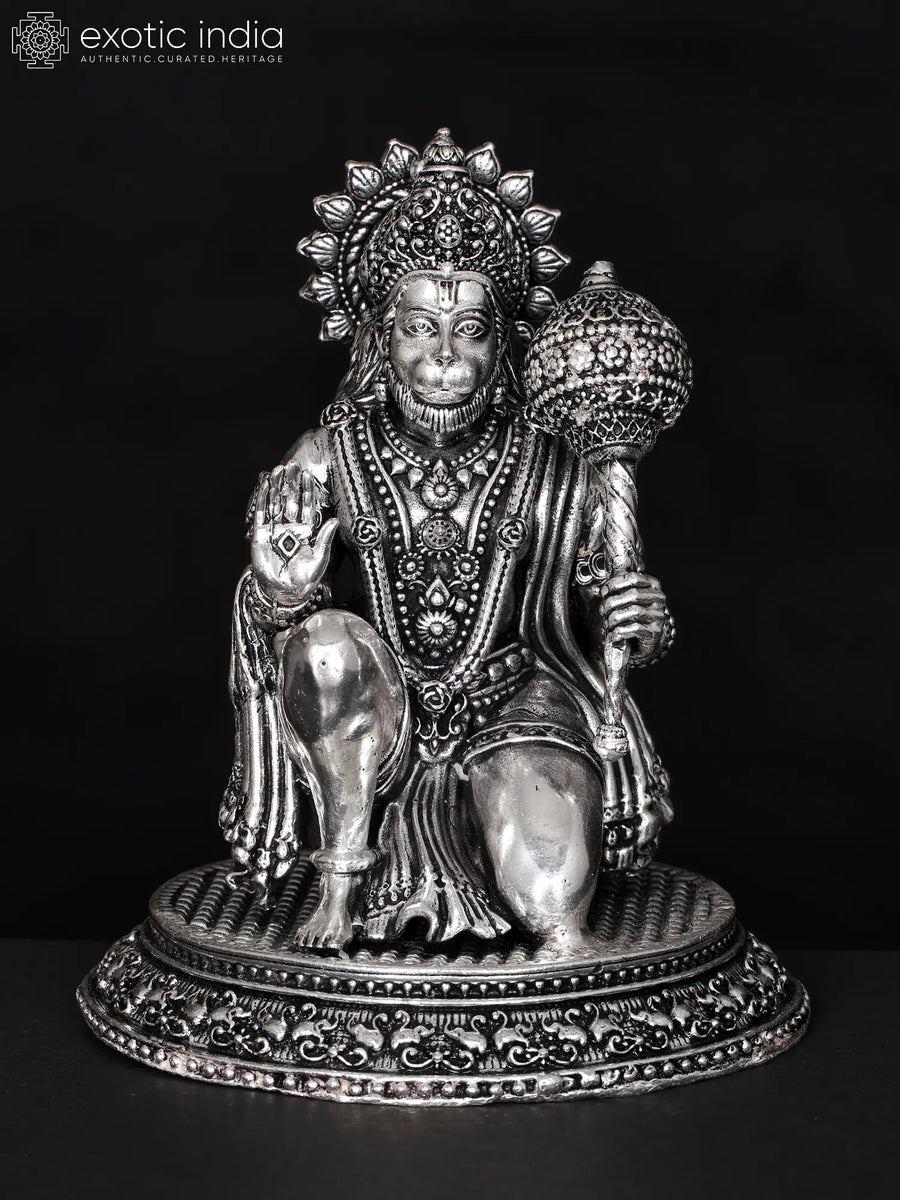 Small Handmade Sitting Lord Hanuman Brass Idol in Blessing Gesture