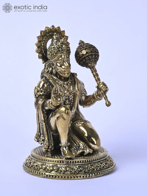 Small Fine Quality Sitting Lord Hanuman Idol in Blessing Gesture | Brass Statue