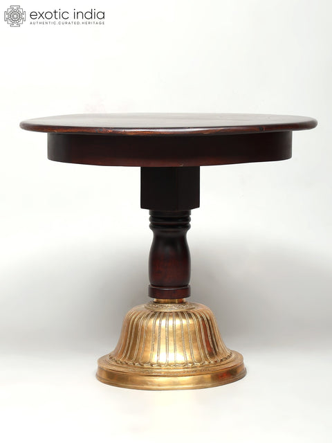 22" Designer Round Table in Wood with Brass Base