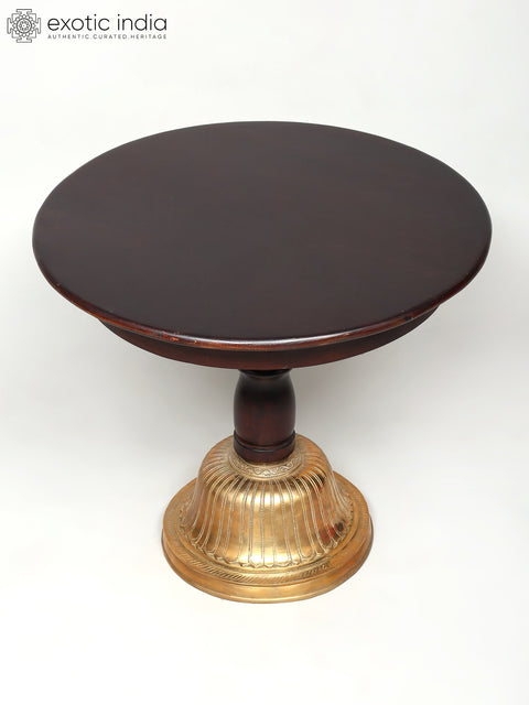22" Designer Round Table in Wood with Brass Base