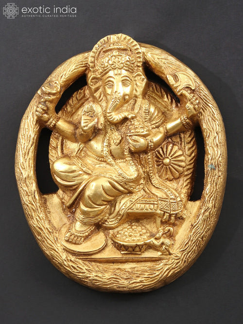 6" Brass Blessing Ganesha Wall Hanging Statue
