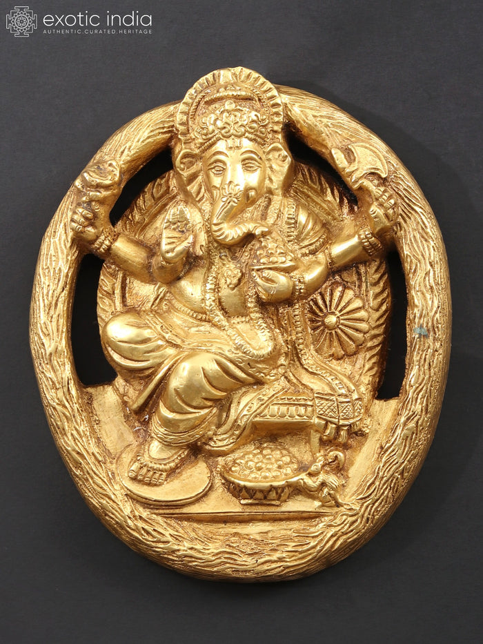 6" Brass Blessing Ganesha Wall Hanging Statue