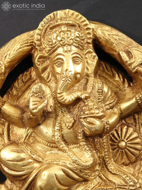 6" Small Wall Hanging Blessing Ganesha in Brass