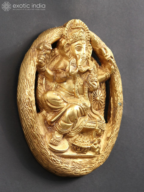6" Small Wall Hanging Blessing Ganesha in Brass