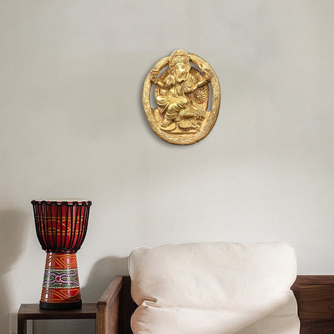 6" Small Wall Hanging Blessing Ganesha in Brass