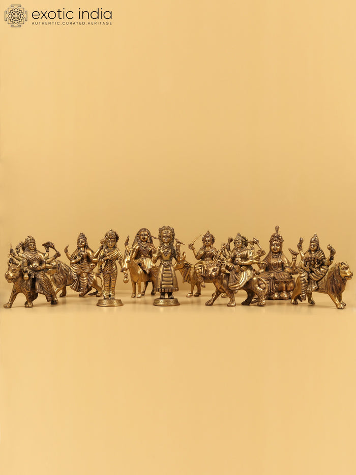 9" Navadurga Brass Statue Set for Pooja