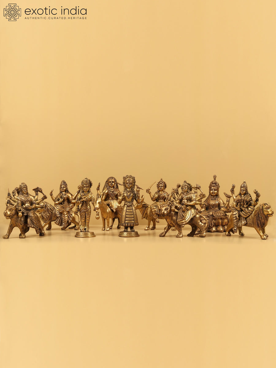 9" Navadurga Brass Statue Set for Pooja