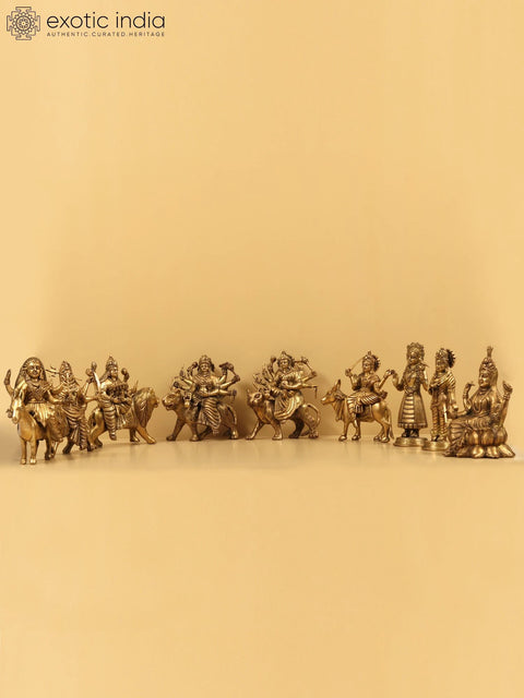 9" Set of Navadurga Statues in Brass