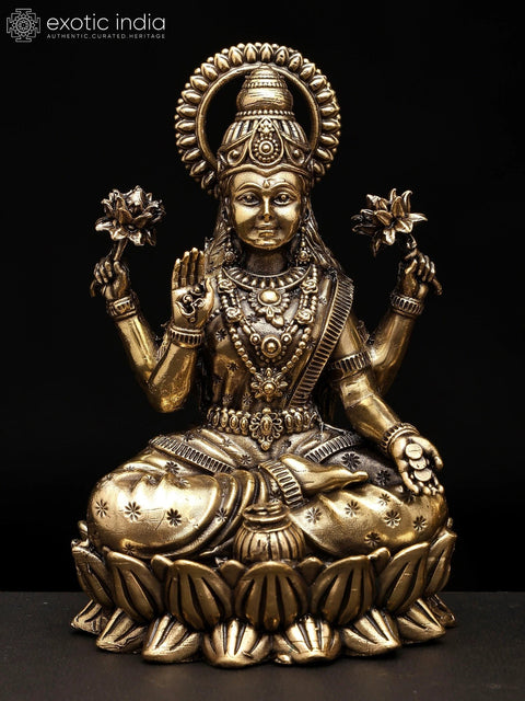 5" Small Superfine Pair of Ganesha Lakshmi Seated on Lotus | Brass Statues