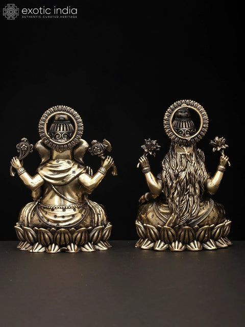 5" Small Superfine Pair of Ganesha Lakshmi Seated on Lotus | Brass Statues