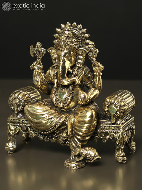 3" Small Superfine Lord Ganesha Seated on Singhasan | Brass Statue
