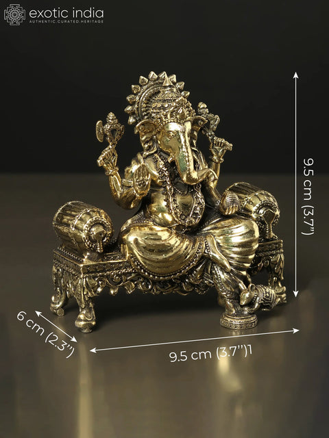 3" Small Superfine Lord Ganesha Seated on Singhasan | Brass Statue