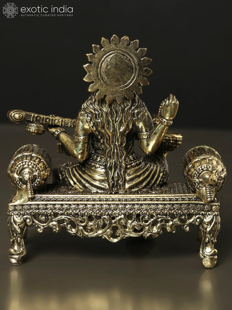 Superfine Goddess Saraswati Idol Seated on Singhasan | Brass Statue