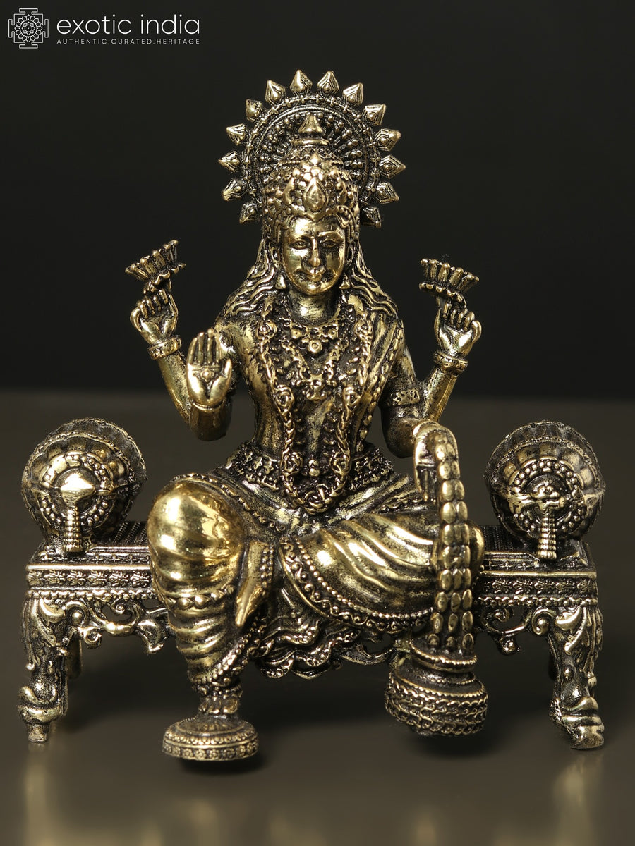 Handmade Goddess Lakshmi Brass Idol on Singhasan Throne