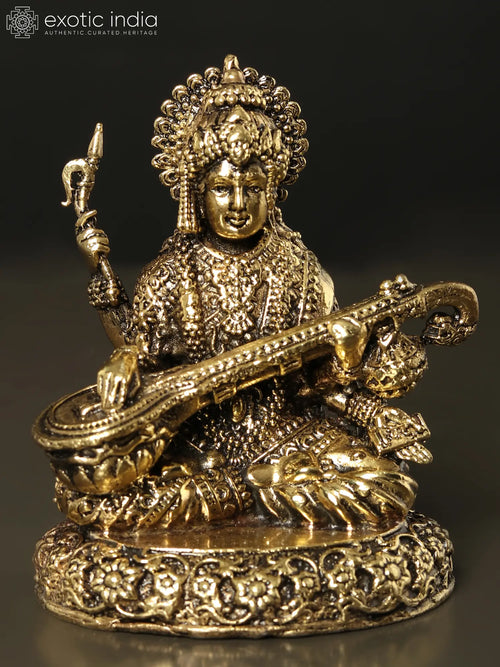 Small Goddess Saraswati Handmade Brass Idol