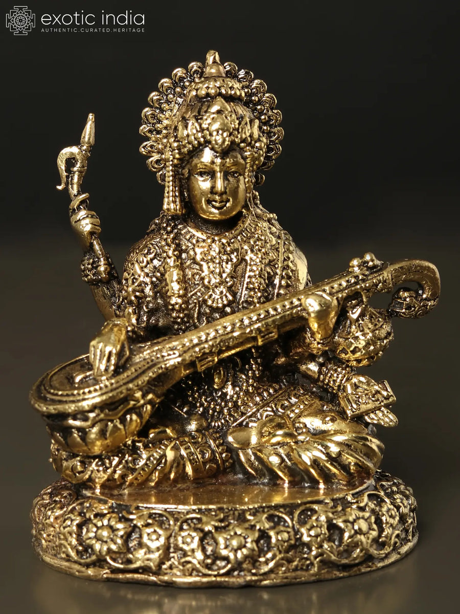 Small Goddess Saraswati Handmade Brass Idol