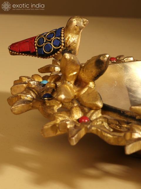 8" Designer Urli with Butterfly and Bird | Brass with Inlay Work | With Gift Box