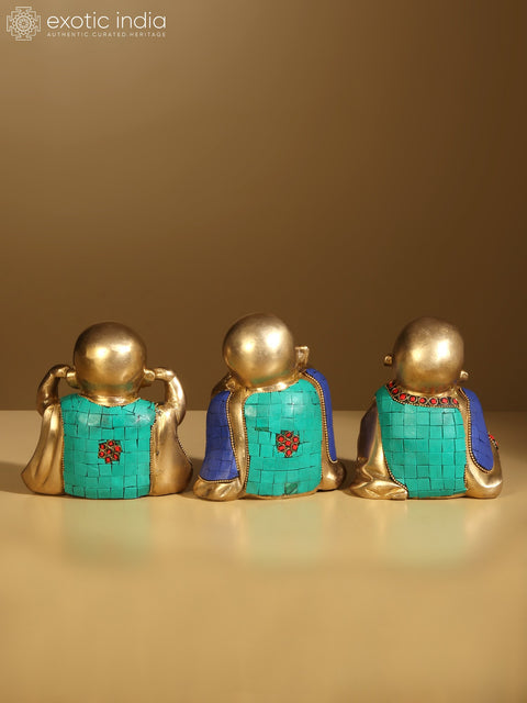 Baby Laughing Buddha Idol (Set of 3)  | Brass with Inlay Work