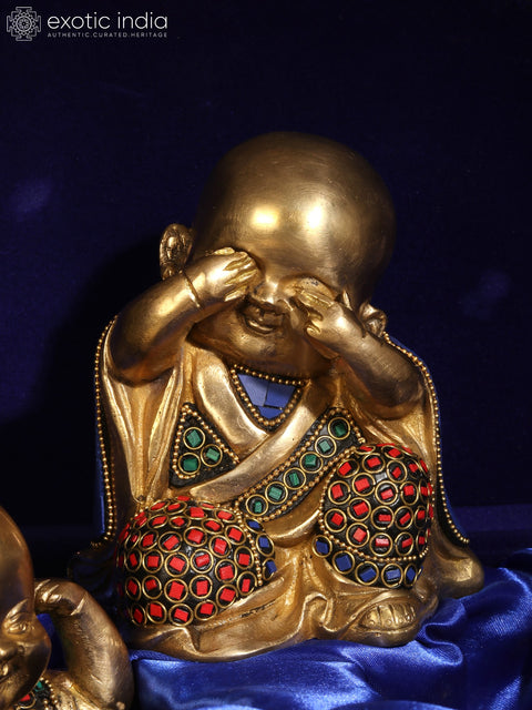 Baby Laughing Buddha Idol (Set of 3)  | Brass with Inlay Work