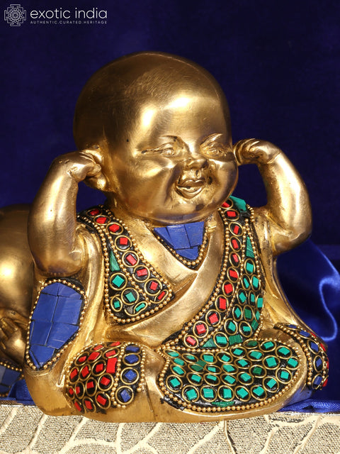 Baby Laughing Buddha Idol (Set of 3)  | Brass with Inlay Work