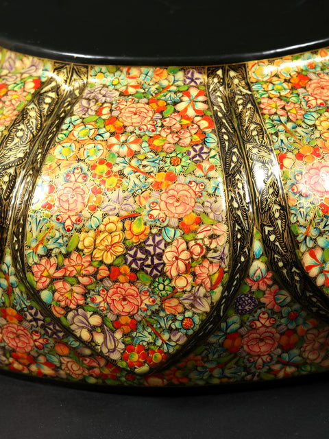 10" Hand Painted Papier Mache Bowl with Brass Inside | 24 Karat Gold Work | From Kashmir