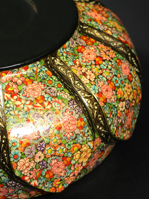 10" Hand Painted Papier Mache Bowl with Brass Inside | 24 Karat Gold Work | From Kashmir
