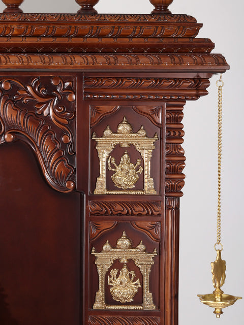 74" Super Large Ashta Lakshmi Designer Temple with Brass Lamps | Wood and Marble