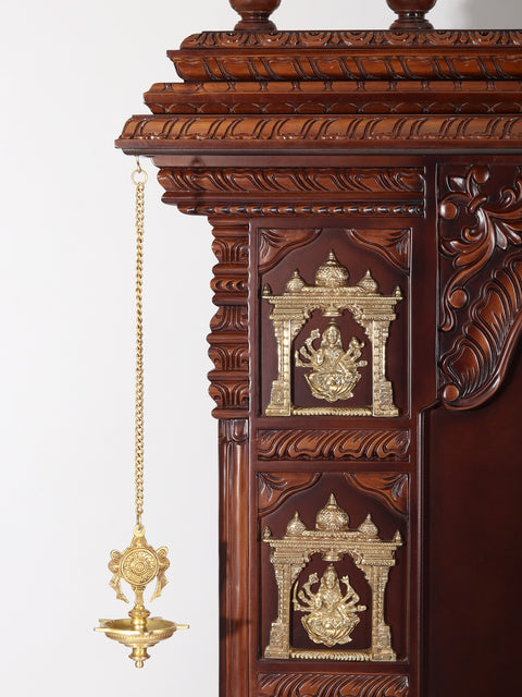 74" Super Large Ashta Lakshmi Designer Temple with Brass Lamps | Wood and Marble